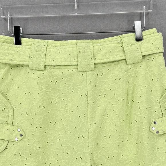 DEREK LAM 10 CROSBY Shorts Womens 10 Matcha Green Monterey Belted Floral Eyelet - Picture 10 of 16
